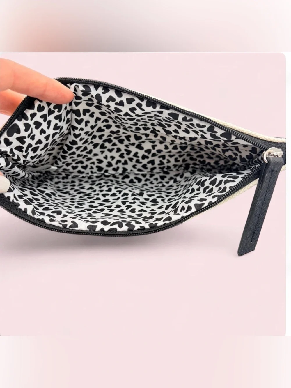 Brighton LOVE Canvas Zipper Pouch Cosmetic Bag Travel Black White Geometric NWOT
